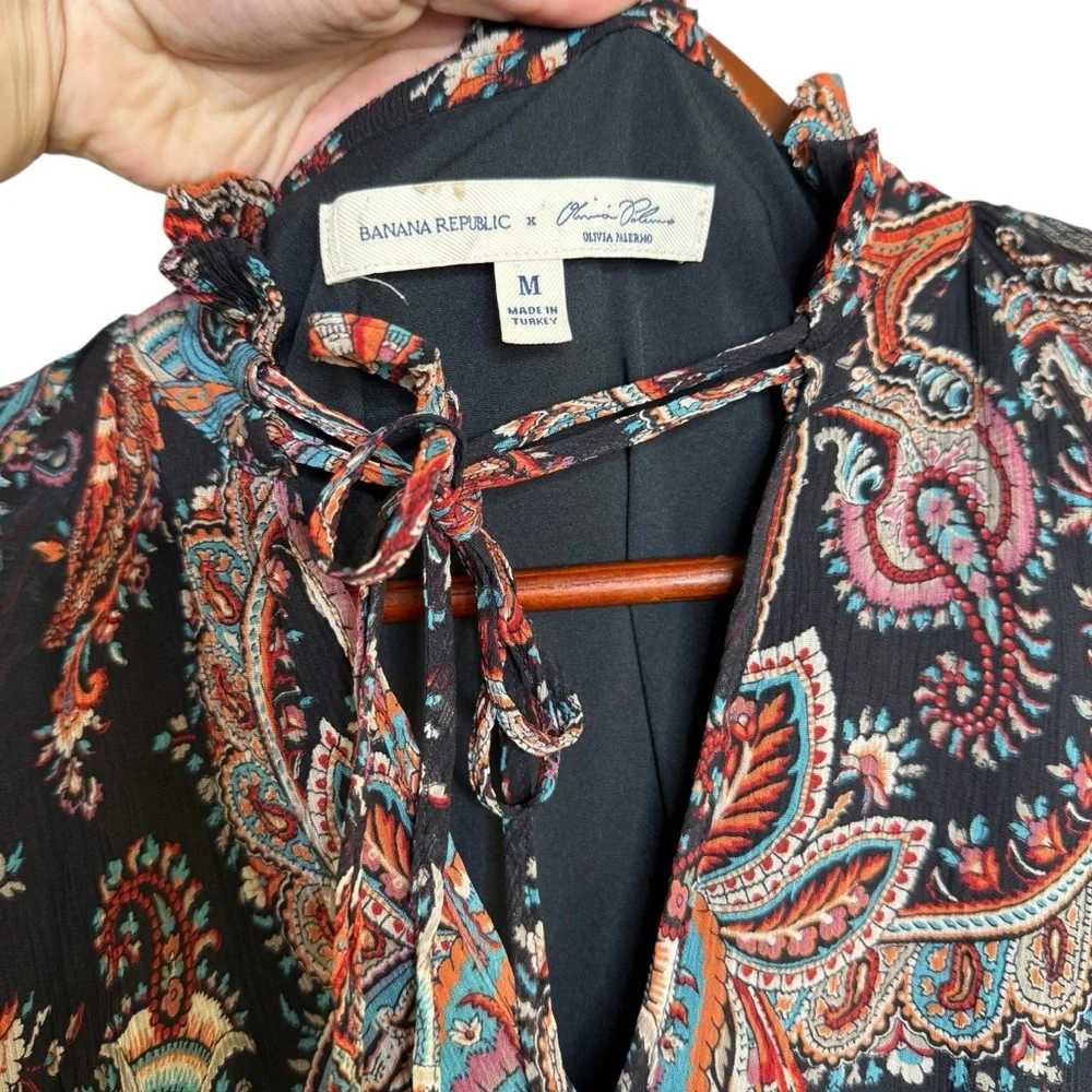 Banana Republic X Olivia Palermo Paisley 100% Silk Dark Boho Midi Dress Witchy - Picture 7 of 13